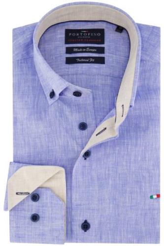 Portofino overhemd normale fit blauw effen linnen casual