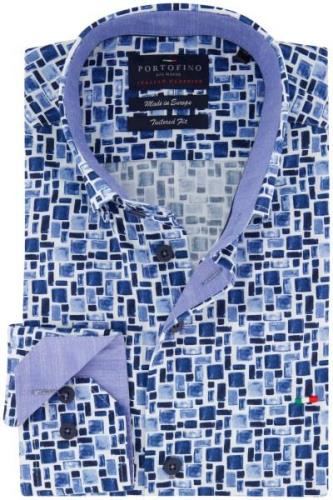 Casual Portofino overhemd normale fit wit blauw geprint katoen