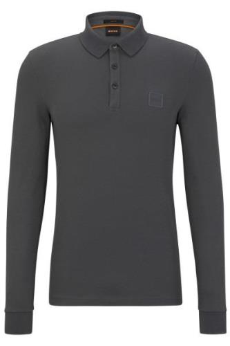 Hugo Boss Orange polo lange mouw Passerby slim fit grijs effen katoen