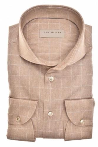 Katoenen John Miller overhemd bruin geruit Tailored Fit