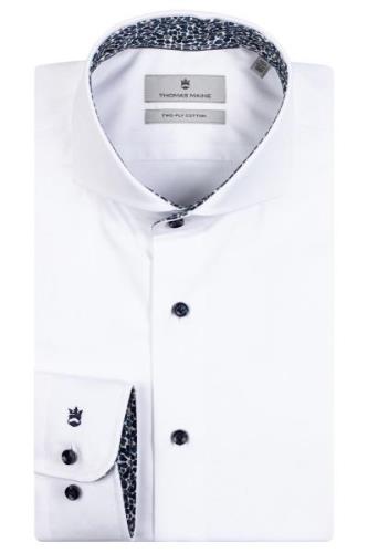Mouwlengte 7 Thomas Maine overhemd wit effen normale fit katoen