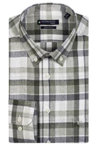 Giordano casual overhemd wijde fit groen geruit katoen button-down boo...