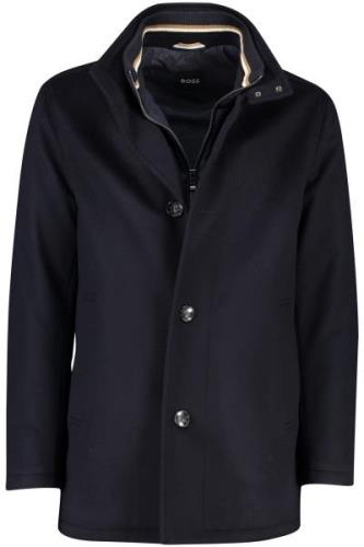 Wollen Hugo Boss winterjas donkerblauw effen rits + knoop normale fit