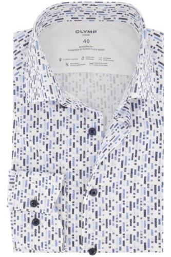 Olymp modern fit overhemd wit/blauw geprint katoen
