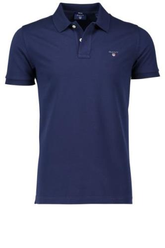 Gant polo donkerblauw effen katoen wijde fit