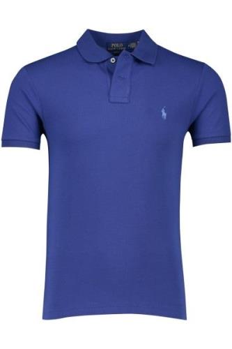 Polo Ralph Lauren polo slim fit blauw effen katoen 2 knoops