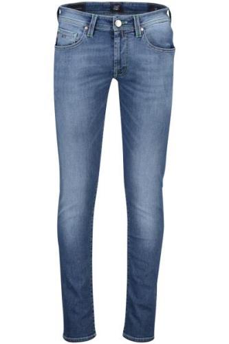 Tramarossa jeans Leonardo blauw effen katoen groene stiksel