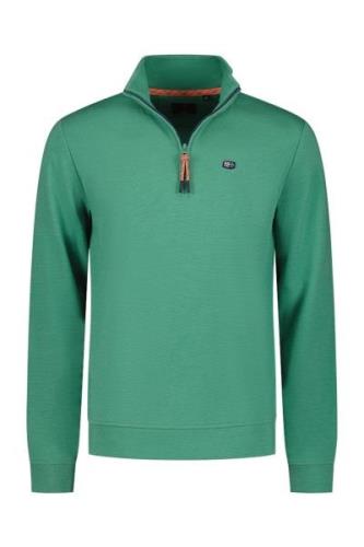 katoenen New Zealand sweater half zip groen effen