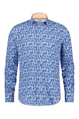 A Fish Named Fred slim fit blauw geprint casual overhemd katoen