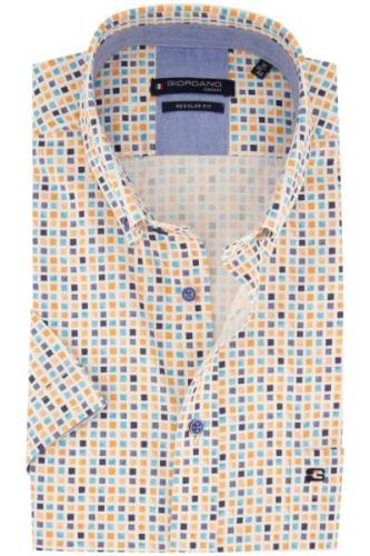 Giordano casual overhemd korte mouw regular fit geel geprint katoen