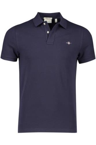 Gant polo donkerblauw effen katoen