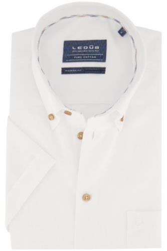 Ledub overhemd korte mouw Modern Fit New wit effen katoen normale fit