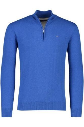 Katoenen Portofino trui blauw half zip