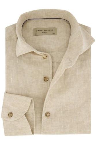 Overhemd John Miller linnen mouwlengte 7 slim fit beige