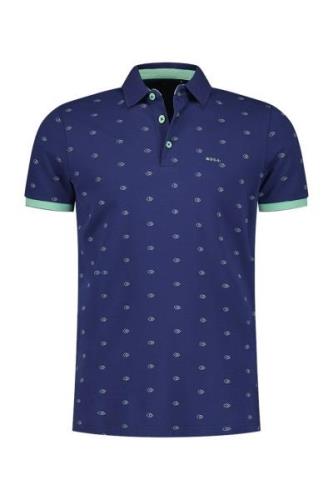 katoenen New Zealand polo normale fit donkerblauw geprint