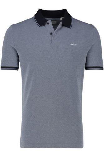 Katoenen Gant polo effen blauw gemêleerd normale fit