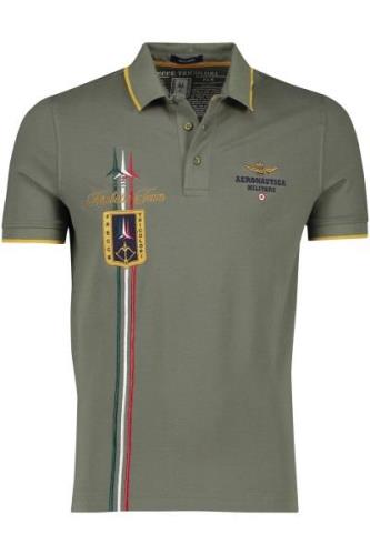 Katoenen Aeronautica Militare polo groen geprint slim fit