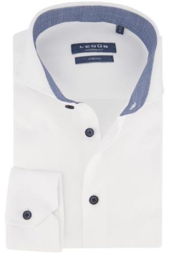 Ledub overhemd mouwlengte 7 Modern Fit wit effen katoen cutaway boord