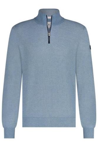 Half zip trui State of Art blauw gemêleerd katoen