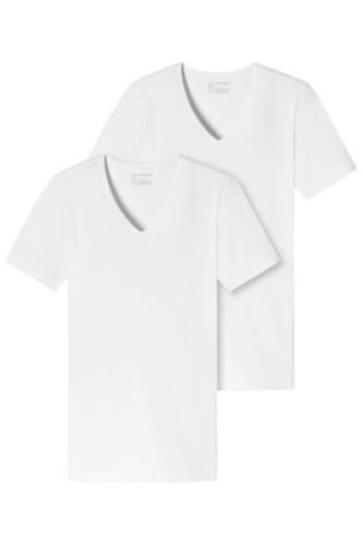 Schiesser t-shirt effen wit 2-pack v hals 95/5