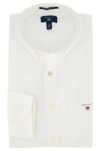 Overhemd Gant wit button-down boord normale fit wit effen katoen