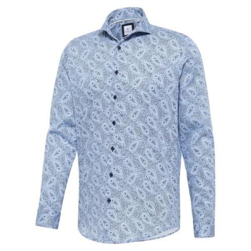 Blue Industry Overhemd twill, blauw paisley motief