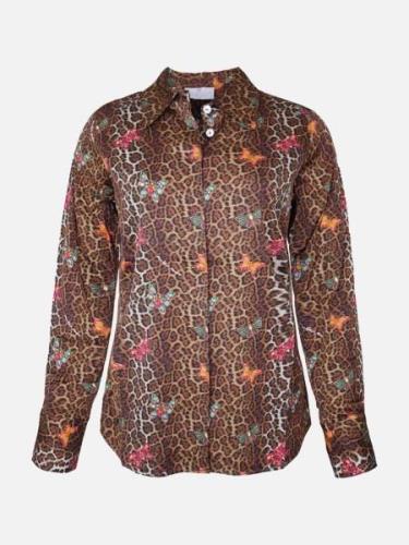 Mucho Gusto Blouse saint-denis leopard-print with colorful butterflies