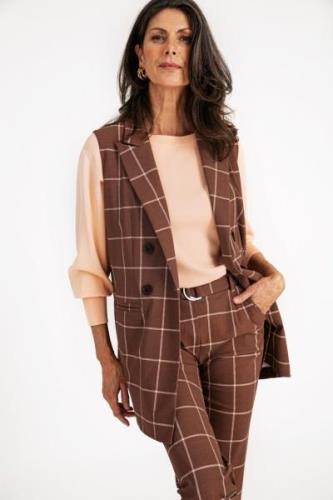 Studio Anneloes 06819 pijke sl big check blazer mocha/offwhite