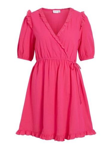 Vila Vilipa v-neck 24 short wrap dress fuchsia