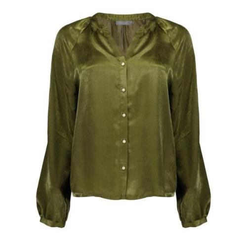 Geisha Blouse fancy buttons army